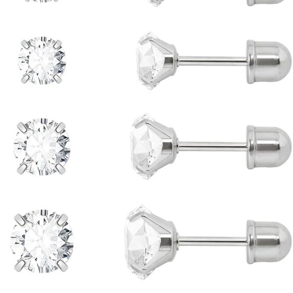 6 Pairs Stainless Steel 18K Gold Plated Cubic Zirconia Stud Earrings for Women M - Picture 1 of 7